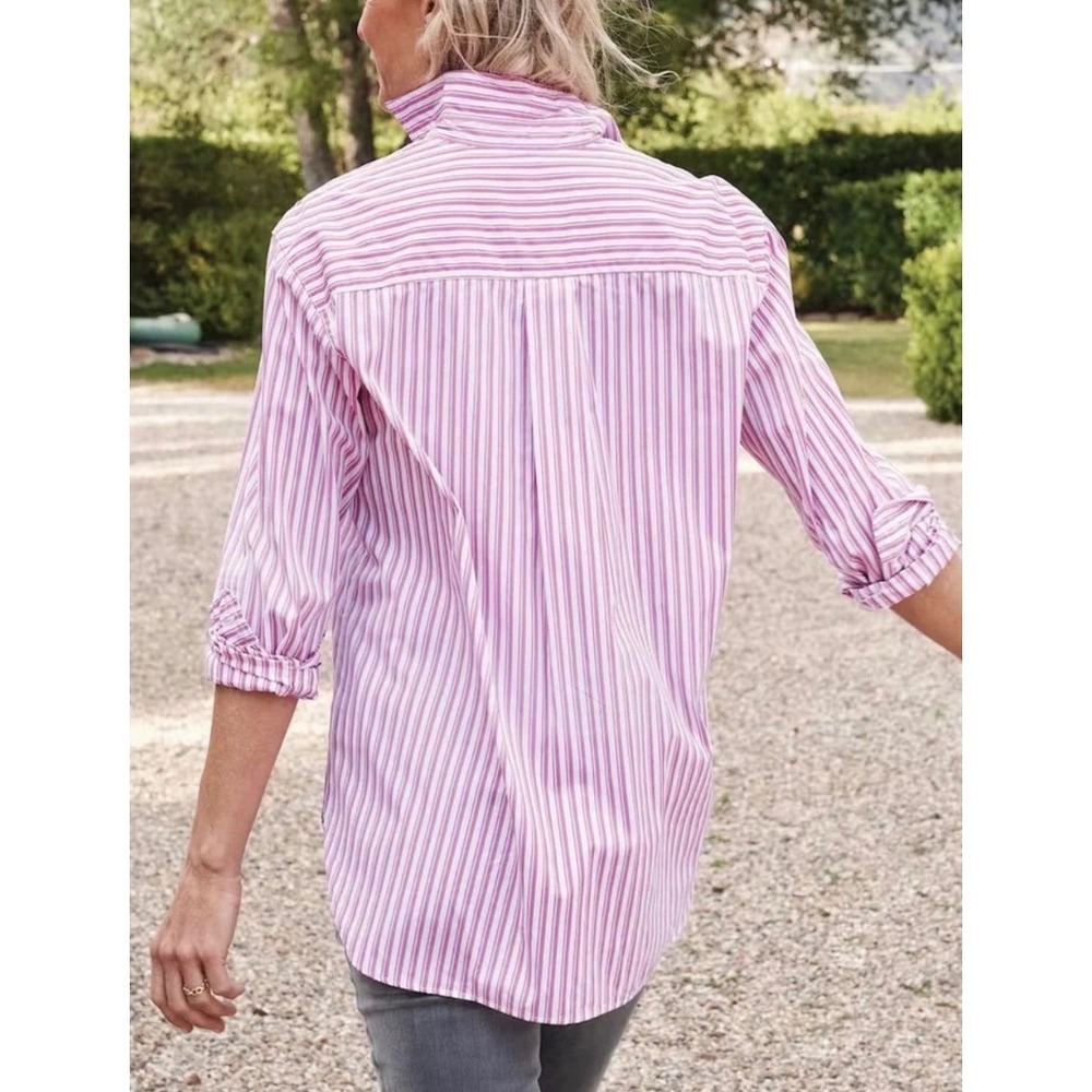 Frank & Eileen Joedy Woven Button Up Shirt Pink Stripe Cotton Small NWOT - Picture 2 of 10